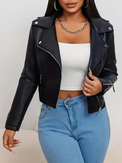 Women Faux Leather Biker Moto Jacket