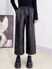 Women High Waisted Genuine Leather Straight Leg Pants