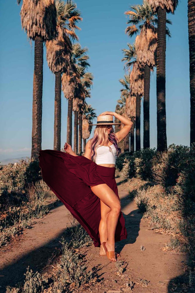 high waisted maxi flared skirt