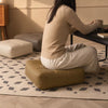 Round Faux Leather Pouf Ottoman Cover for Living Room Olive Green