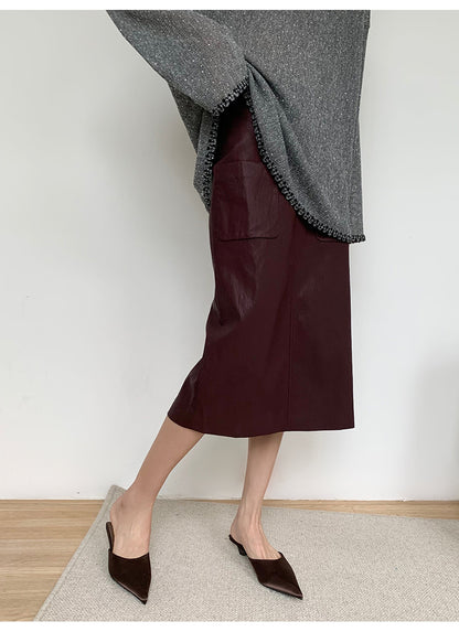 High Waisted PU Leather Pencil Skirt with Front Buttons