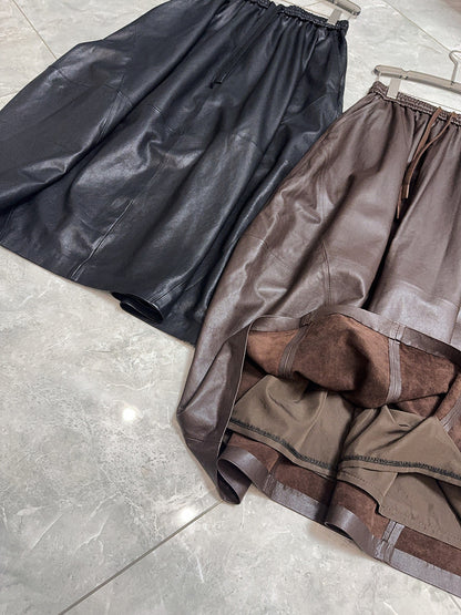 Women’s Leather Maxi Skirt Drawstring Long Skirt