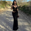Black mesh backless suspender maxi dress women