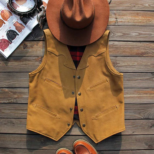 Orange washed vintage leather vest for men