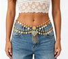 Gold Waist Chain with Coin Tassels and Blue Accent