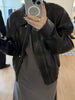 Oversized Black Leather Bomber Jacket Women
