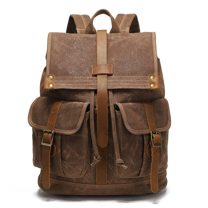 Canvas Backpack with 15.6-Inch Laptop Storage and Crazy Horse Leather