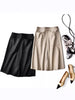 Genuine leather high waist pleated midi skirt