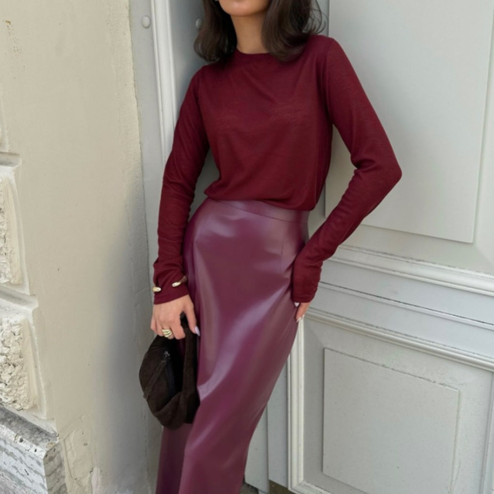 PETITE Solid Leather Bodycon Skirt