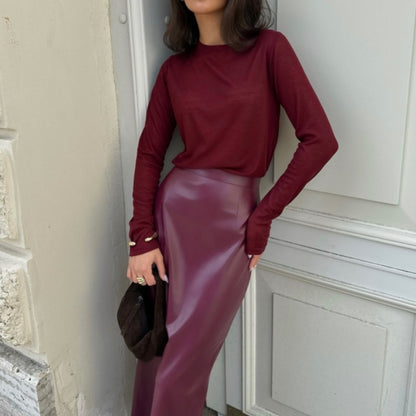 PETITE Solid Leather Bodycon Skirt