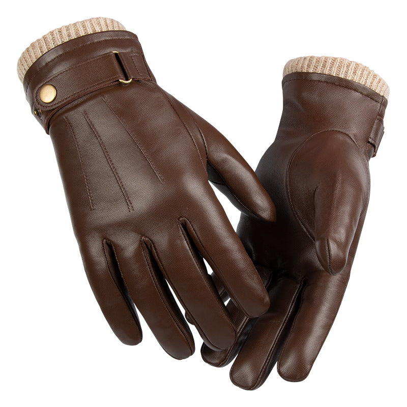 Winter Leather Gloves for Men with Sheepskin and Touchscreen