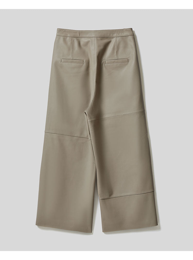 Irregular Cut Leather Wide Leg Pants for Women Cropped Straight Fit