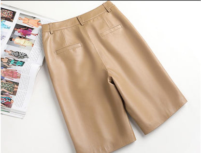 Women Mid Length Real Leather Shorts