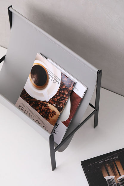 Modern leather metal magazine rack stand
