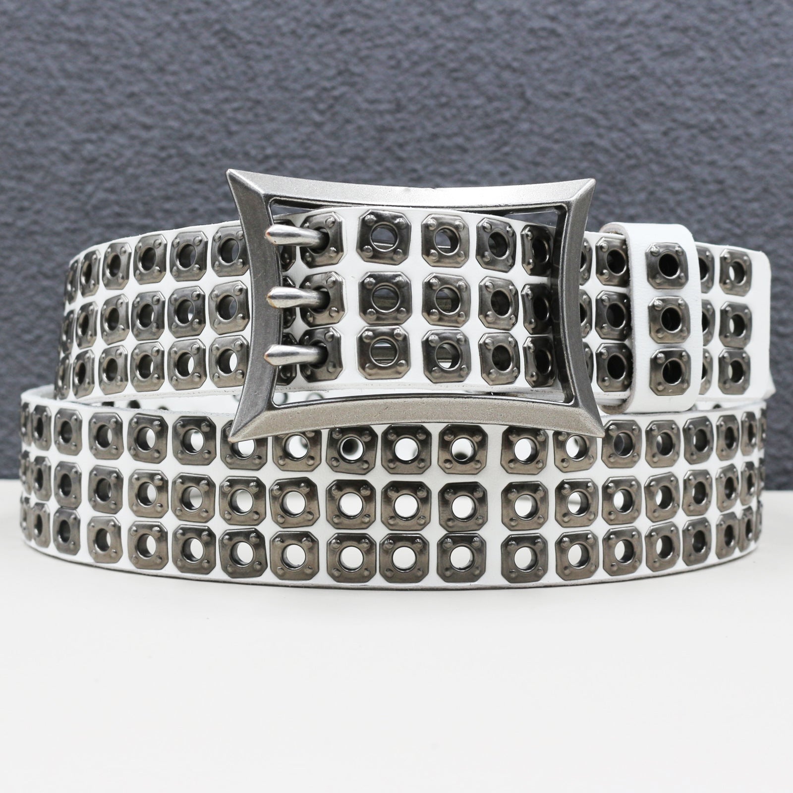 Punk studded wide leather belt with rivets