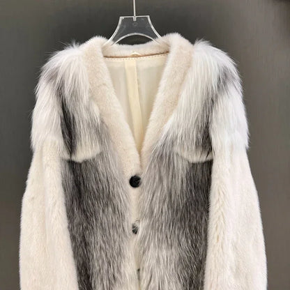 IN STOCK Women’s Mink and Real Fox Fur Coat Winter Jacket