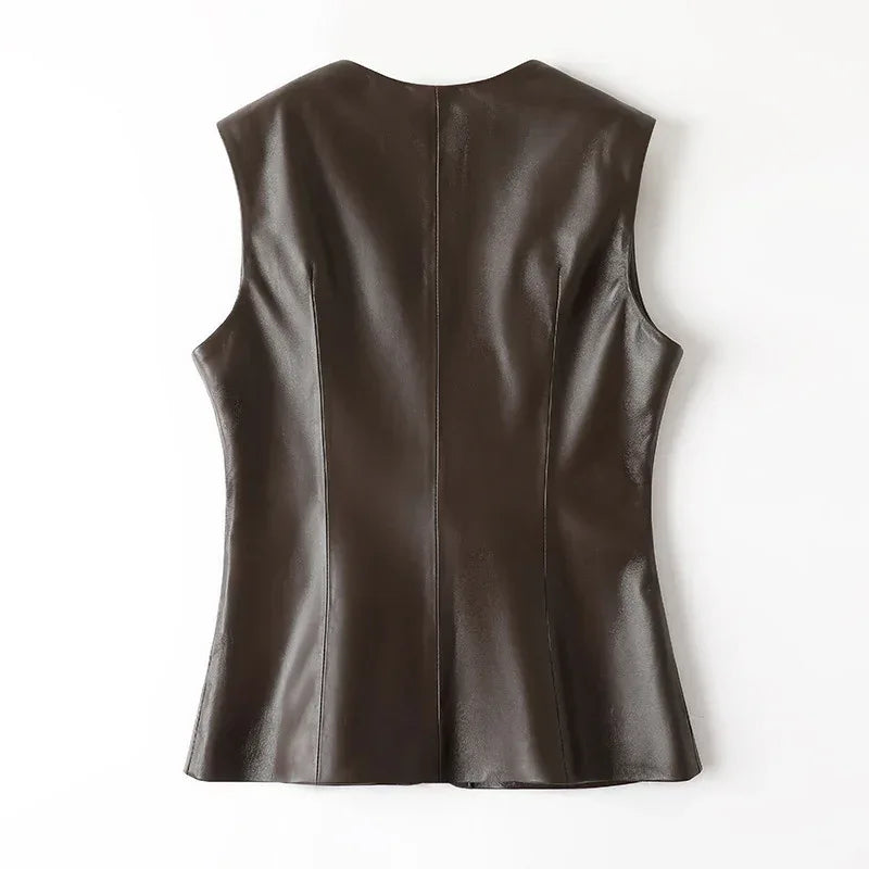 Women Leather Office Vest in Genuine Sheepskin