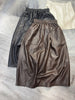 Women Leather Skirt Mid-Length with Pockets & Elastic Waist