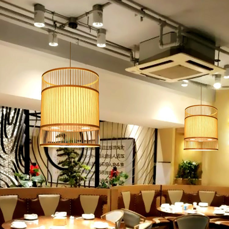 Modern bamboo weaving cylinder chandelier