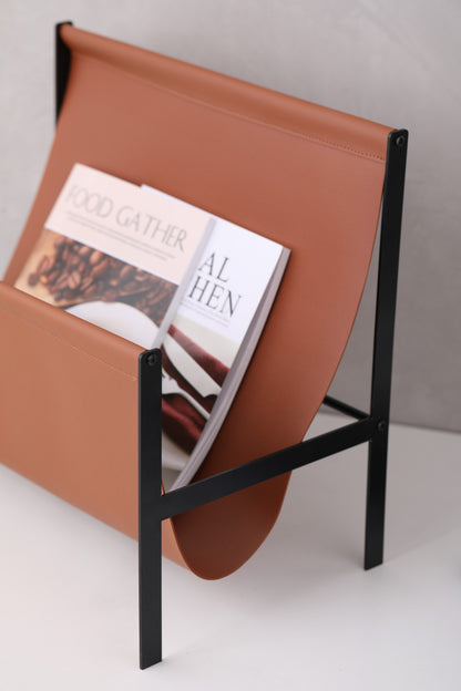 Modern leather metal magazine rack stand