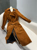 Women Suede Leather Trench Coat Double-Breasted Full Length