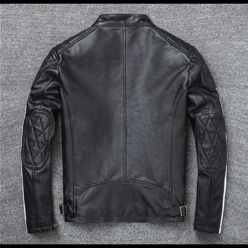 Men’s Genuine Leather Biker Jacket with Racing Stripes