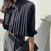 Pleated Design Solid Button Front Shirt