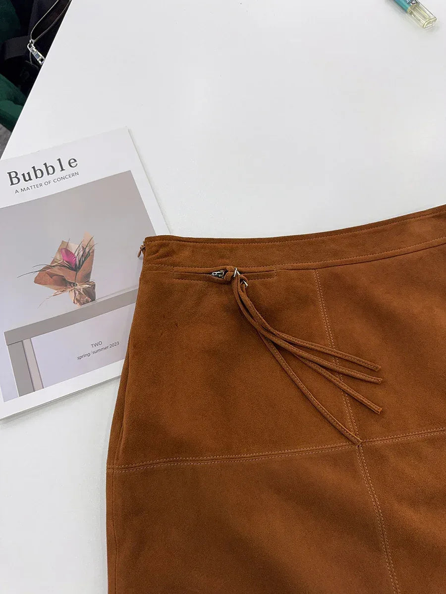 Women’s High Waisted Real Suede Skirt