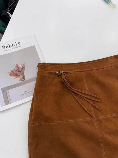 Women’s High Waisted Real Suede Skirt