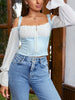 Blue floral camisole top with sheer bell sleeves