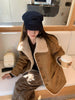 Women Reversible Shearling Wool Coat Winter Fur Jacket