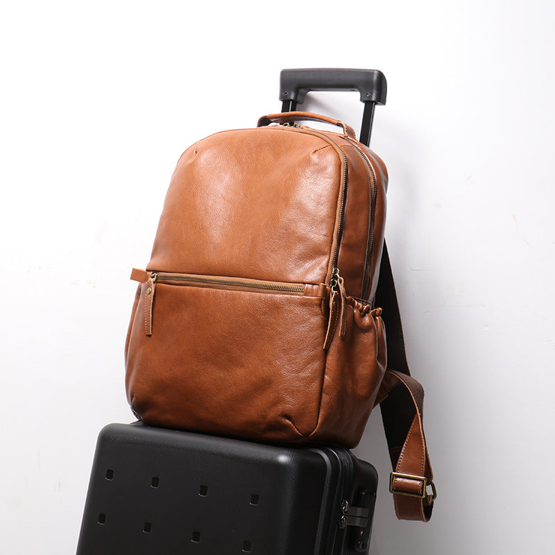 Men’s Leather Backpack with Trolley Sleeve