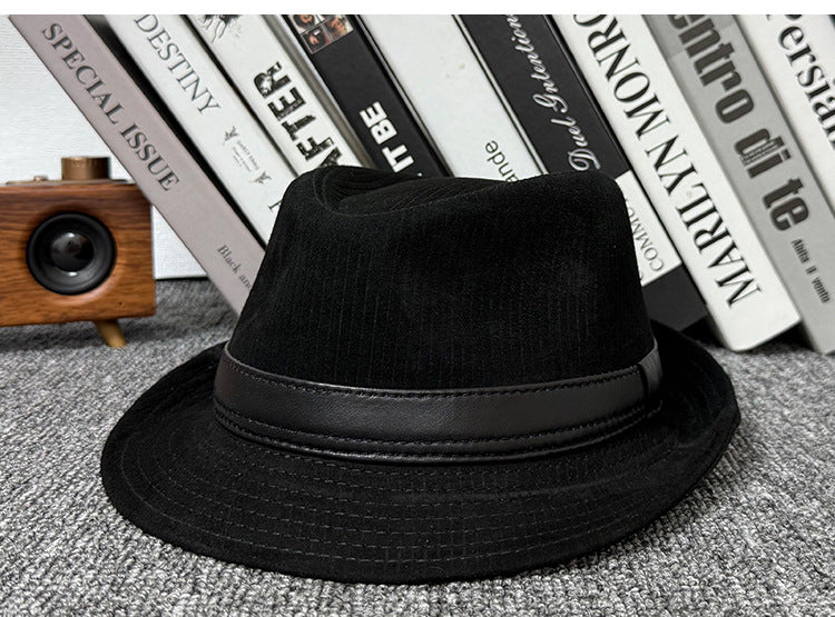 Leather jazz hat with hand-embossed design