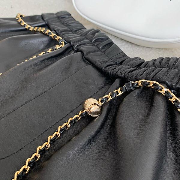 Women's High Waist Real Leather Shorts