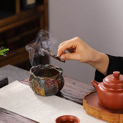 Coil Incense Burner with Brass Body and Removable Floral Lid