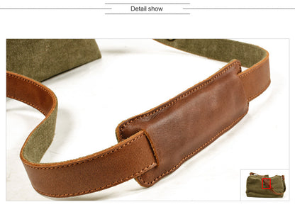 Canvas Shoulder Bag with Washed Finish and Cowhide Leather Strap