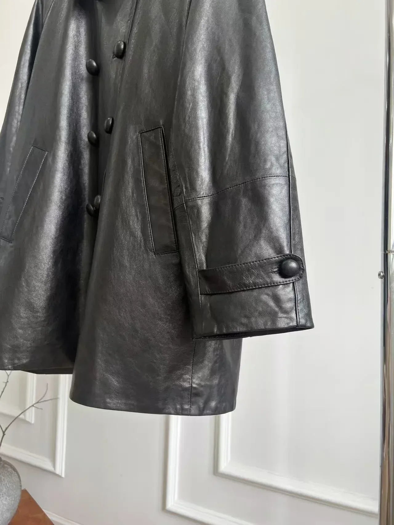 Women’s Leather Double-Breasted Oversized Jacket