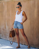Elastic Frayed Denim Shorts For Women