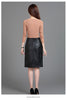 Women Leather Skirt High Waist Mid-Length with Back Slit