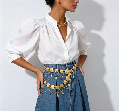 Gold Waist Chain with Ornate Tassels and Layered Medallions