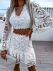 White boho lace two piece western outfit set White S