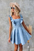 Women Denim Mini Dress Ruffle Sleeveless Blue Jean Dress
