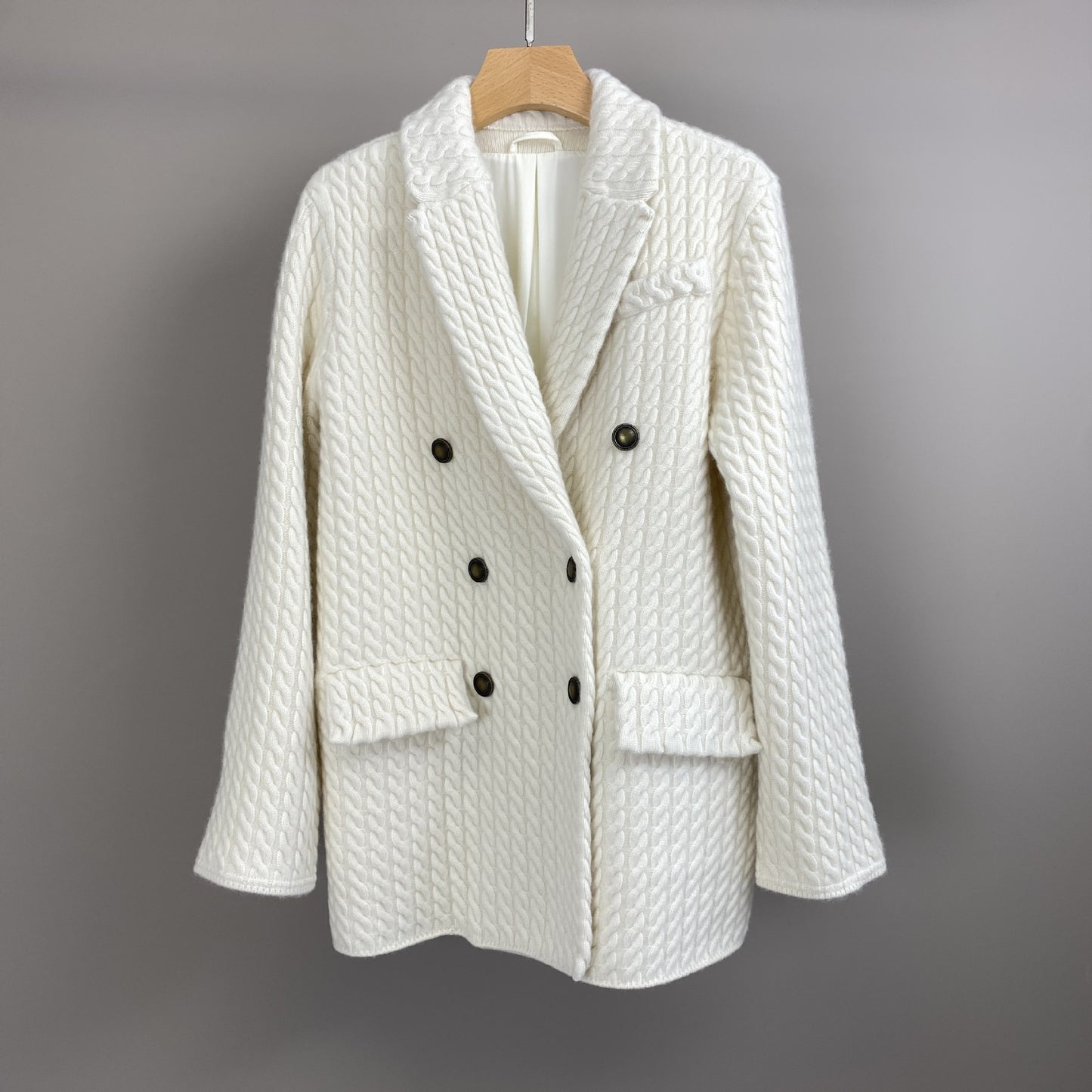 Women Cashmere Wool Double Breasted Knit Blazer