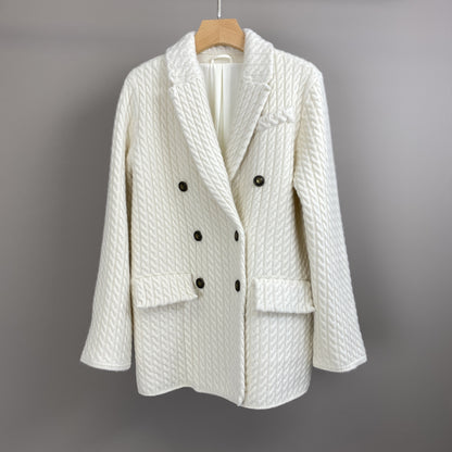 Women Cashmere Wool Double Breasted Knit Blazer