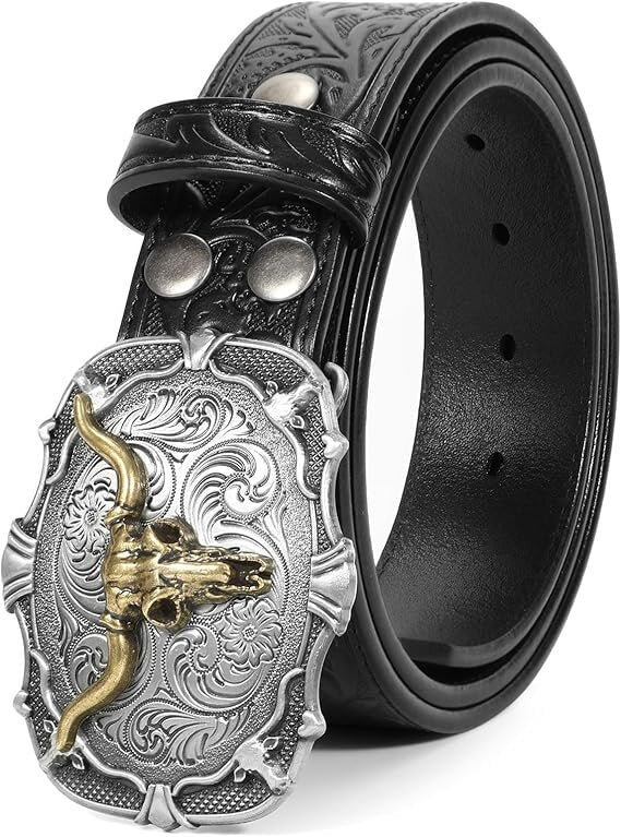 Men’s Western Bullhead Genuine Leather Belt