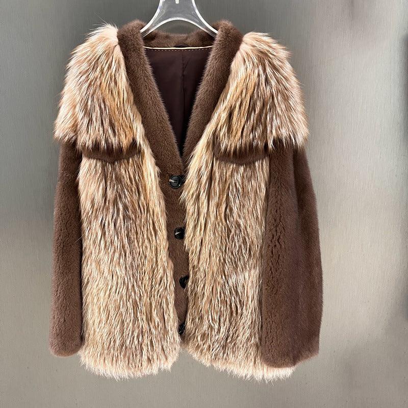IN STOCK Women’s Mink and Real Fox Fur Coat Winter Jacket