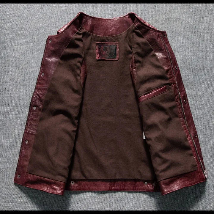 Men's washed vintage leather motorcycle vest