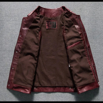 Men's washed vintage leather motorcycle vest