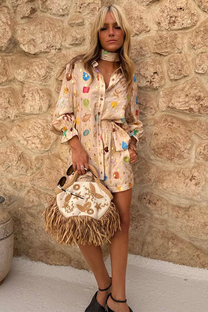 Women’s Linen Country Concert Shirt & Shorts Set