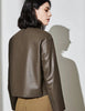 Round neck cropped sheepskin leather jacket
